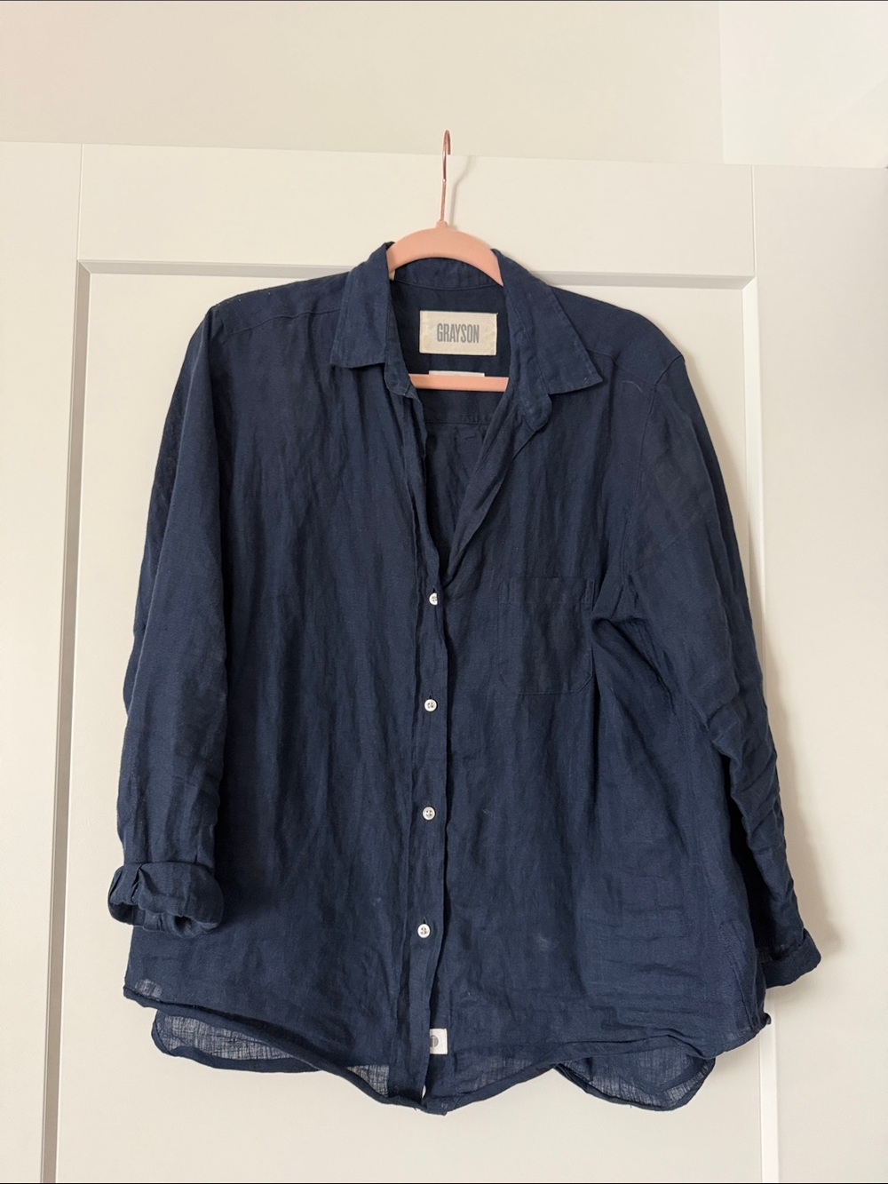 Grayson Women’s Navy Linen Button-Up Shirt